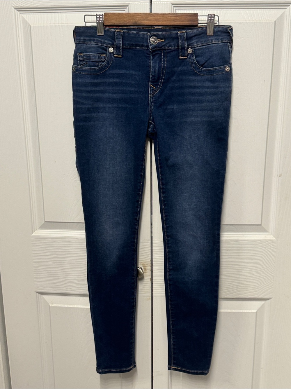 True Religion Halle Mid Rise Super Skinny Women's Jeans SZ 28 in Dark Blue Wash